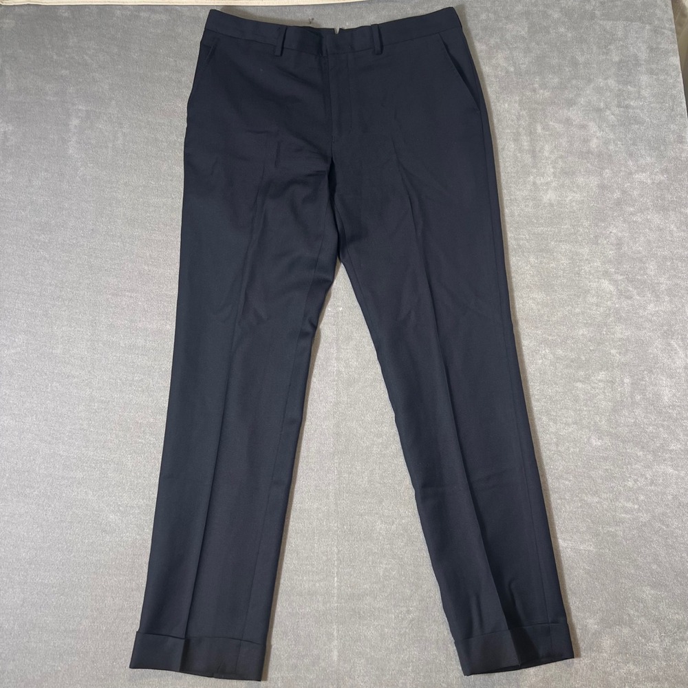 Polo Ralph Lauren Mens Navy Blue Wool Blend Cuffed Dress Pants 34x32